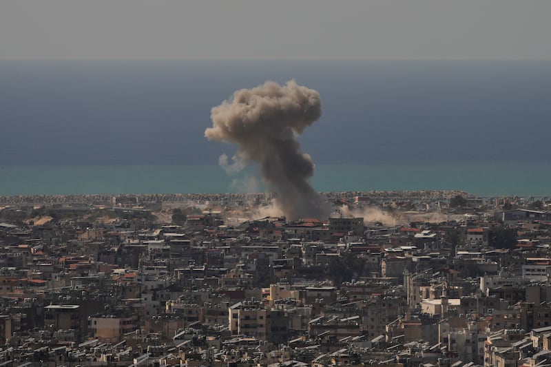 Smoke rises from the site of an Israeli airstrike in Dahiyeh, Beirut’s southern suburbs in Lebanon on Tuesday. Photograph: Hassan Ammar/AP