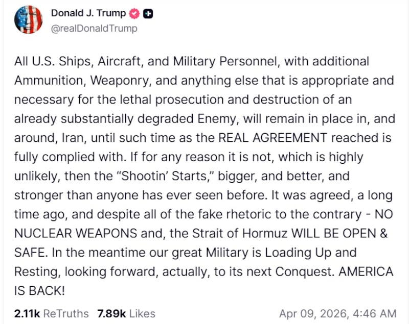 Donald Trump post on his Truth Social platform