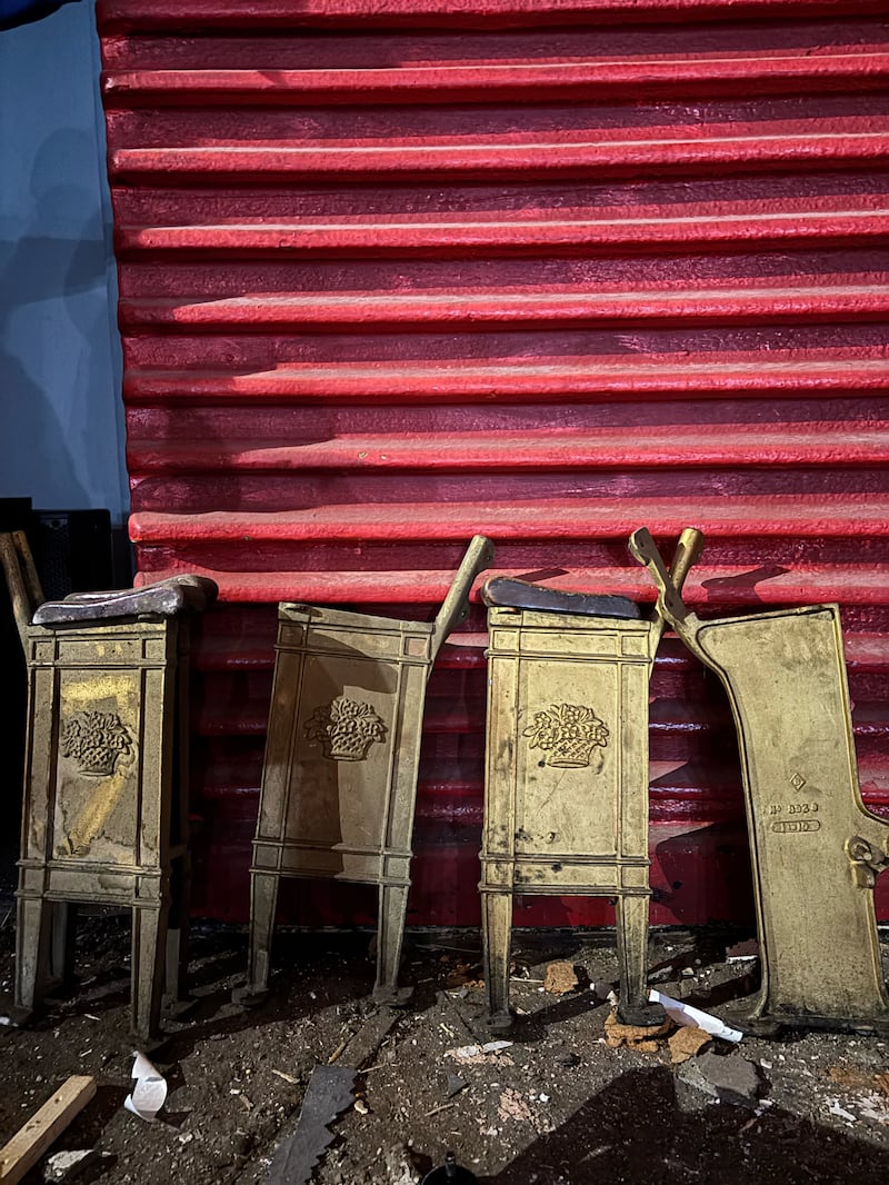 Original chair sides found during the refurbishment of the Strand in Belfast. Photograph: The Strand/PA Wire
