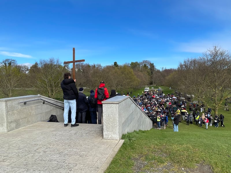 People take part in the gathering in the park on Friday. Photograph: Grainne Ni Aodha/PA Wire 
