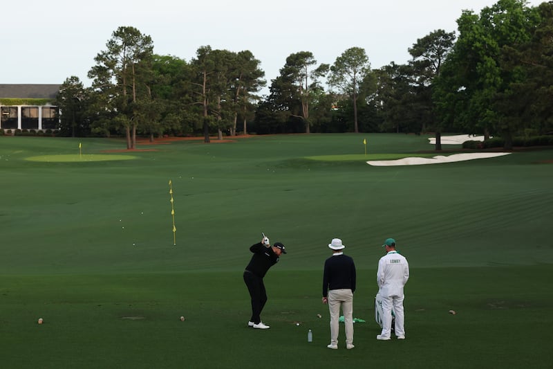 The practice range at Augusta National. Photograph: Andrew Redington/Getty