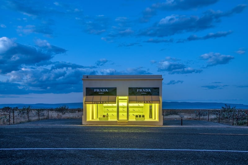 The Prada store installation located on an empty roadside outside Marfa.  Photograph: Dukas/Getty
