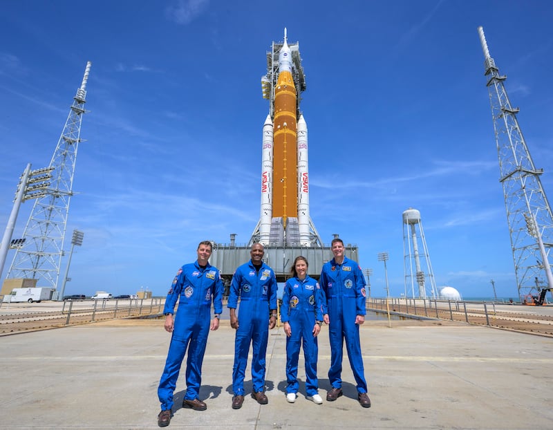 Nasa astronauts Reid Wiseman, Victor Glover, Christina Koch and Canadian Space Agency astronaut Jeremy Hansen. Photograph: Bill Ingalls/NASA/Getty Images