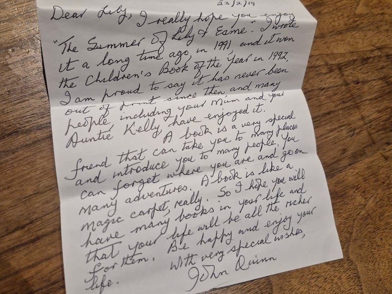 Letter from John Quinn to Lily on her first birthday. Photograph: Fiona Ellis