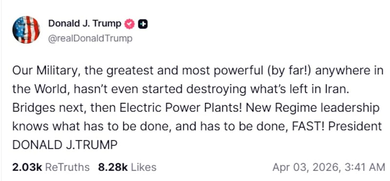 Donald Trump  renewed threats to Iran on Truth Social