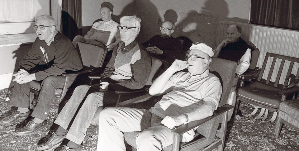 Brothers Alberic, Sean and Louis at the Cistercian Abbey at Moone, County Kildare, watching Ireland versus Romania during Italia ’90. Photo: Dominic Ledwidge O'Reilly
