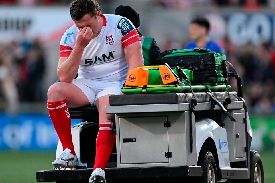 Angus Bell is carted off in the opening minutes of last weekend's defeat to Leinster. Photo: Sportsfile