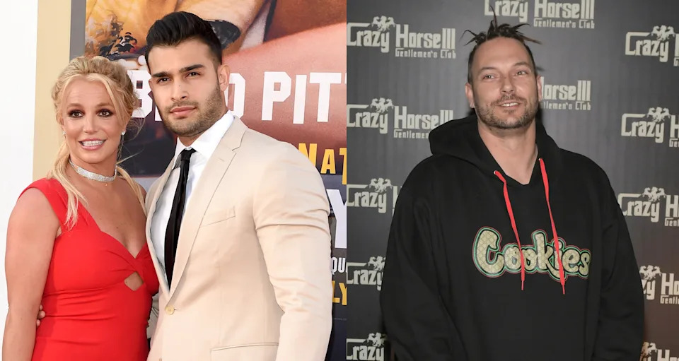 HOLLYWOOD, CALIFORNIA - JULY 22: Britney Spears and Sam Asghari attend Sony Pictures' "Once Upon a Time ... in Hollywood" Los Angeles Premiere on July 22, 2019 in Hollywood, California. 

LAS VEGAS, NV - MARCH 24: DJ Kevin Federline arrives at the Crazy Horse III Gentlemen's Club to celebrate his birthday on March 24, 2018 in Las Vegas, Nevada.