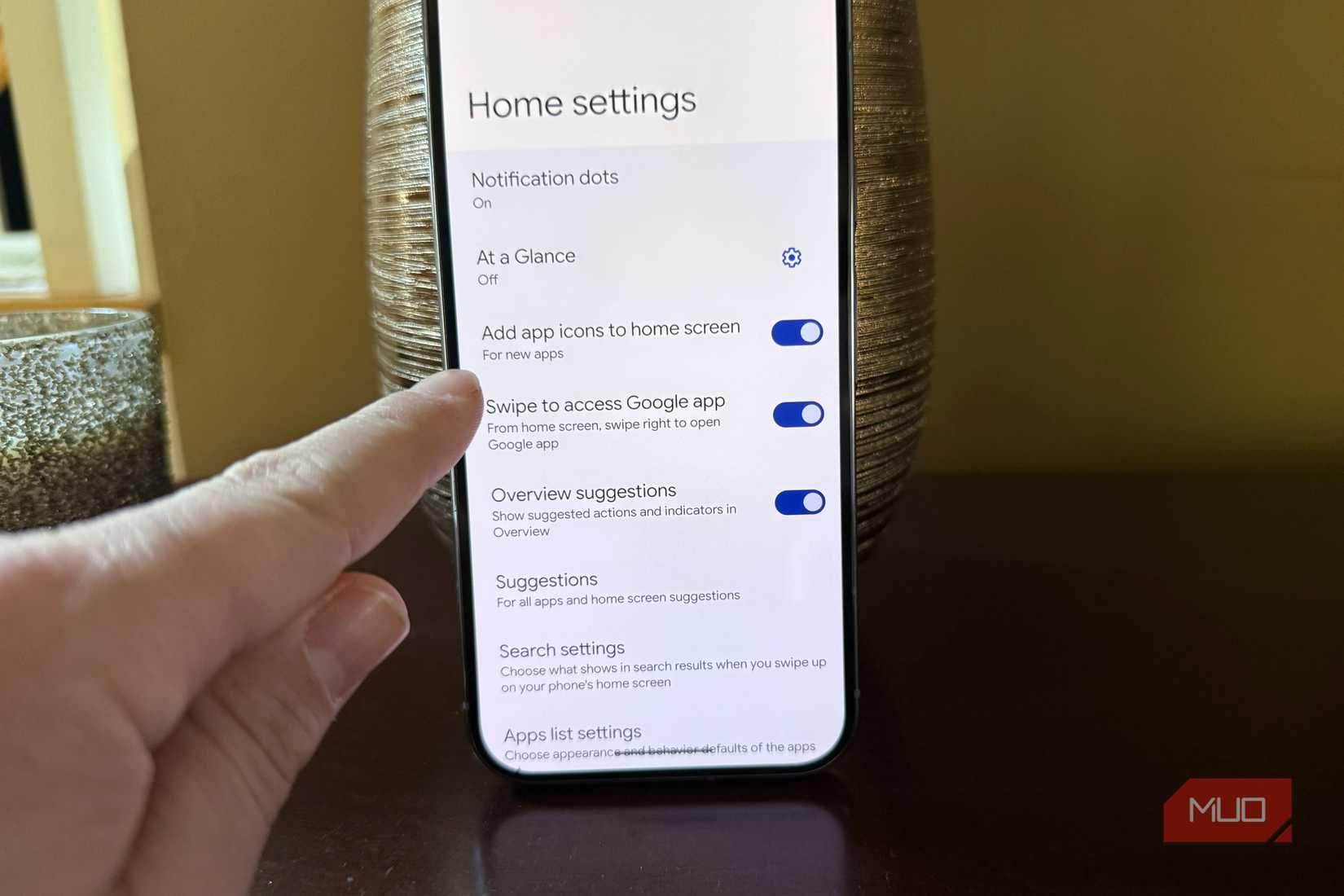 home settings for adding apps