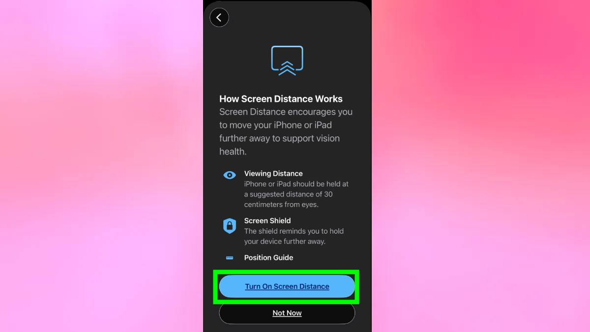 Turn on screen distance highlighted on iPhone