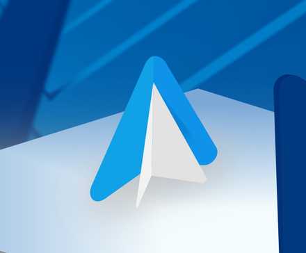 The Android Auto logo against a blue and white background