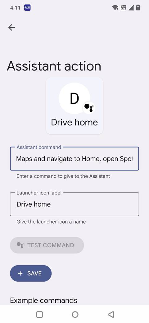 Screenshot showing the Assistant action in Android Auto settings