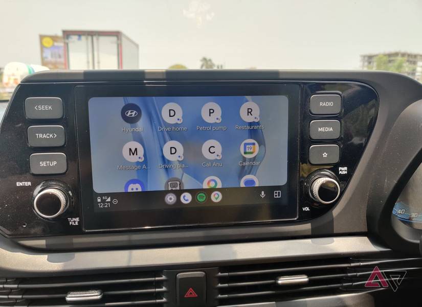 Android Auto dashboard showing the Assistant action shortcuts on the screen