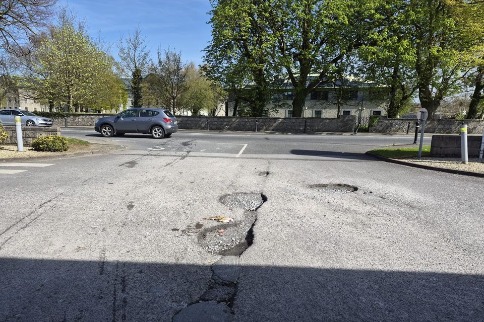 The large potholes that greet drivers at Rathass Manor Retail Park in Tralee.