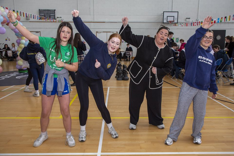 Juliette Dempsey, Chloe Kinch, Katie Furlong and Muireann O'Connor at the Glenart College TY Easter fair in aid of Enable Ireland. Photo: Michael Kelly