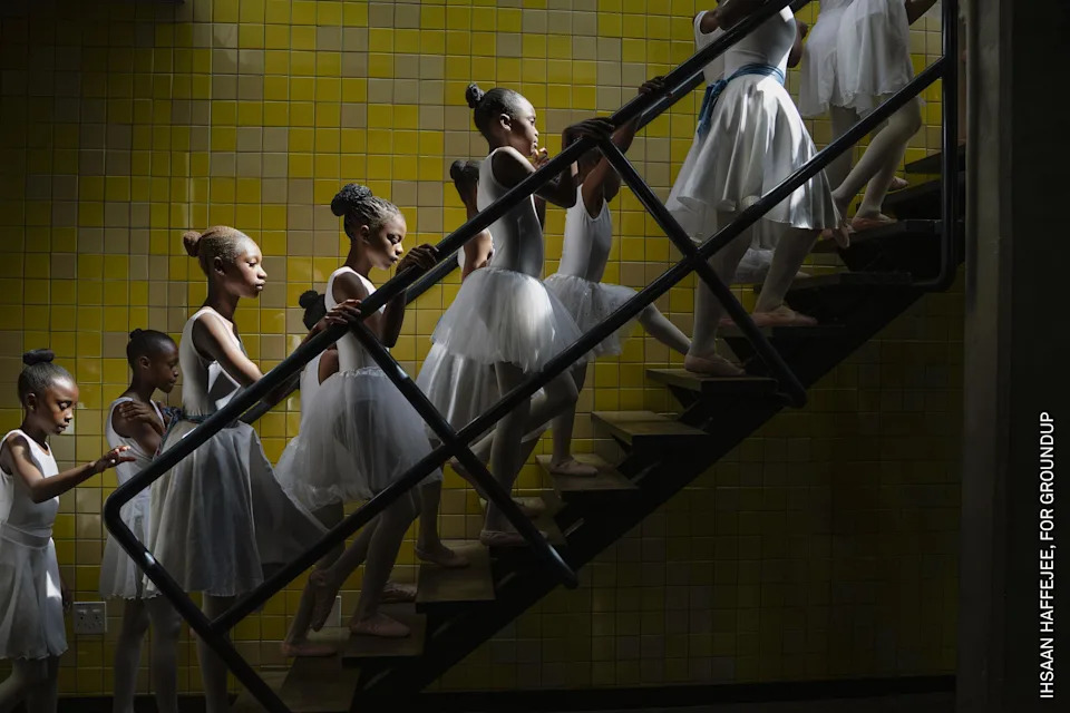 Young dancers from the Joburg Ballet School backstage at the Soweto Theatre during their year-end performance. Soweto, South Africa, 7 December 2025.