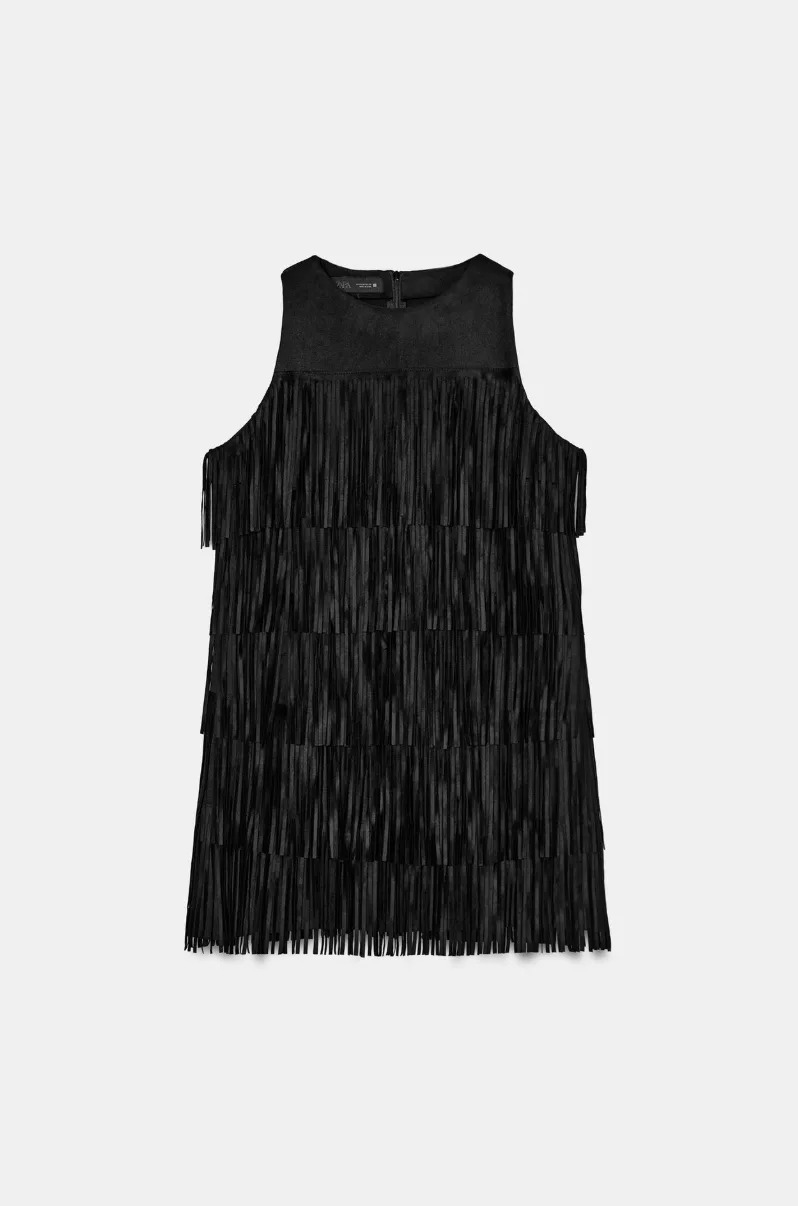 black fringed dress