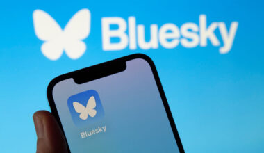 The image shows the icon of Bluesky, the new decentralized social network created by Twitter co-founder Jack Dorsey.