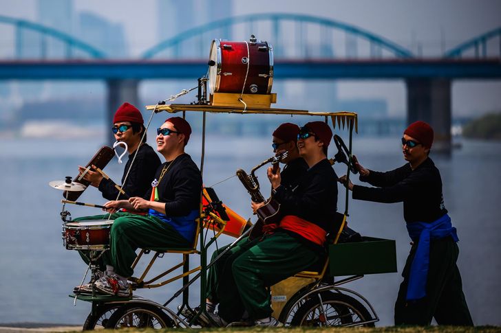 Dongmi Bicycle Club performs at Han River Park in Seoul during an interview with The Korea Times, April 3. Korea Times photo by Choi Won-suk