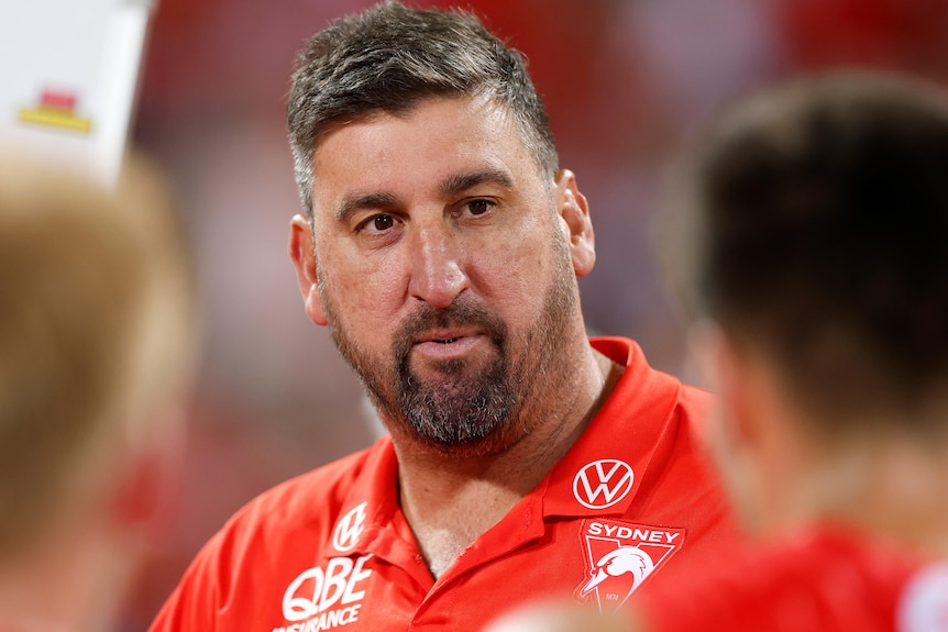 Dean Cox during a break in the Swans versus Hawks AFL match at the SCG.