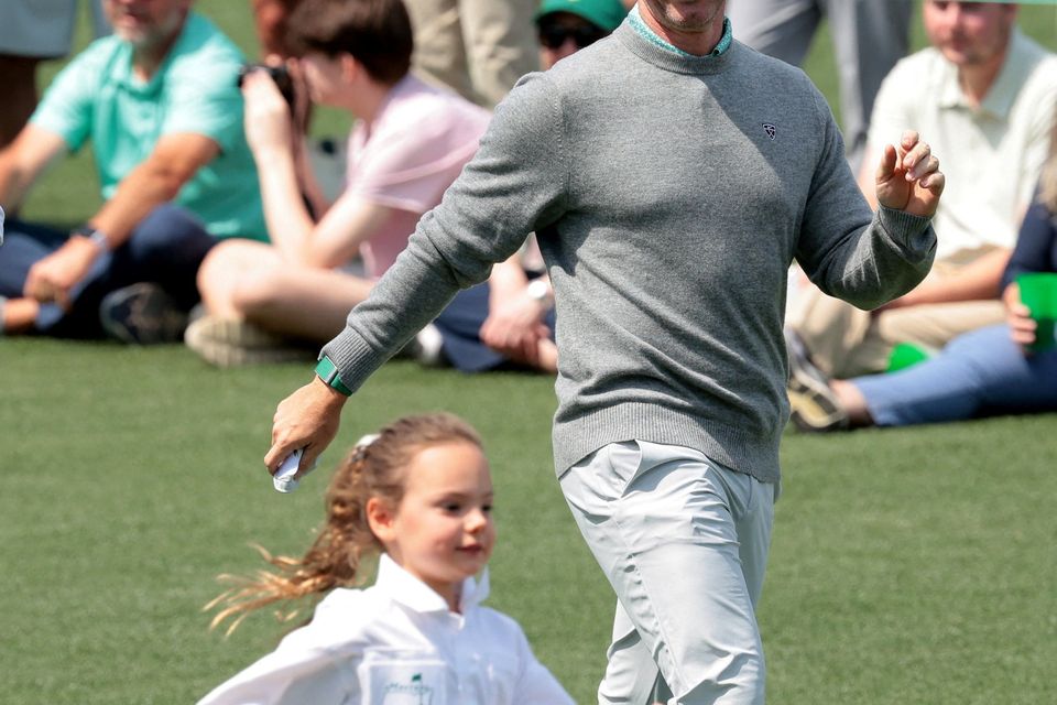 Golf - The Masters - Augusta National Golf Club, Augusta, Georgia, U.S. - April 8, 2026
Northern Ireland's Rory McIlroy with his daughter Poppy during the par 3 contest REUTERS/Kylie Cooper     TPX IMAGES OF THE DAY     