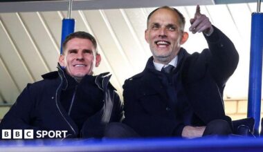 Anthony Barry and Thomas Tuchel watch a match from the stands