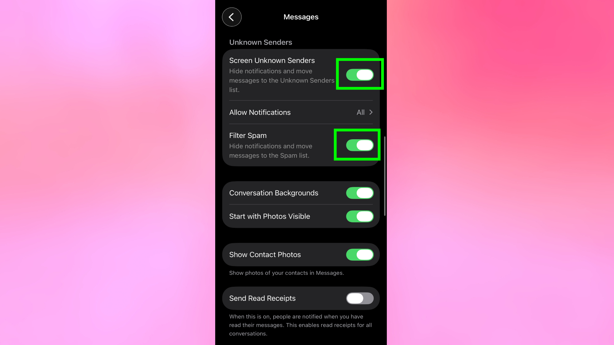 Screen unknown senders and filter spam