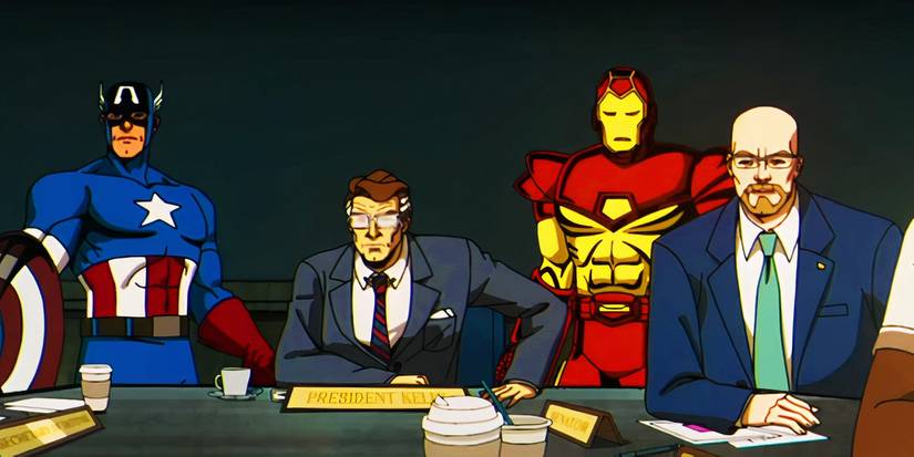 Captain America and Iron Man with the President in X-Men '97