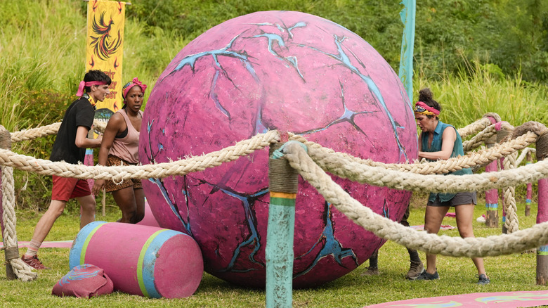 Survivor 50 immunity challenge with Rizo, Tiffany, and Aubry