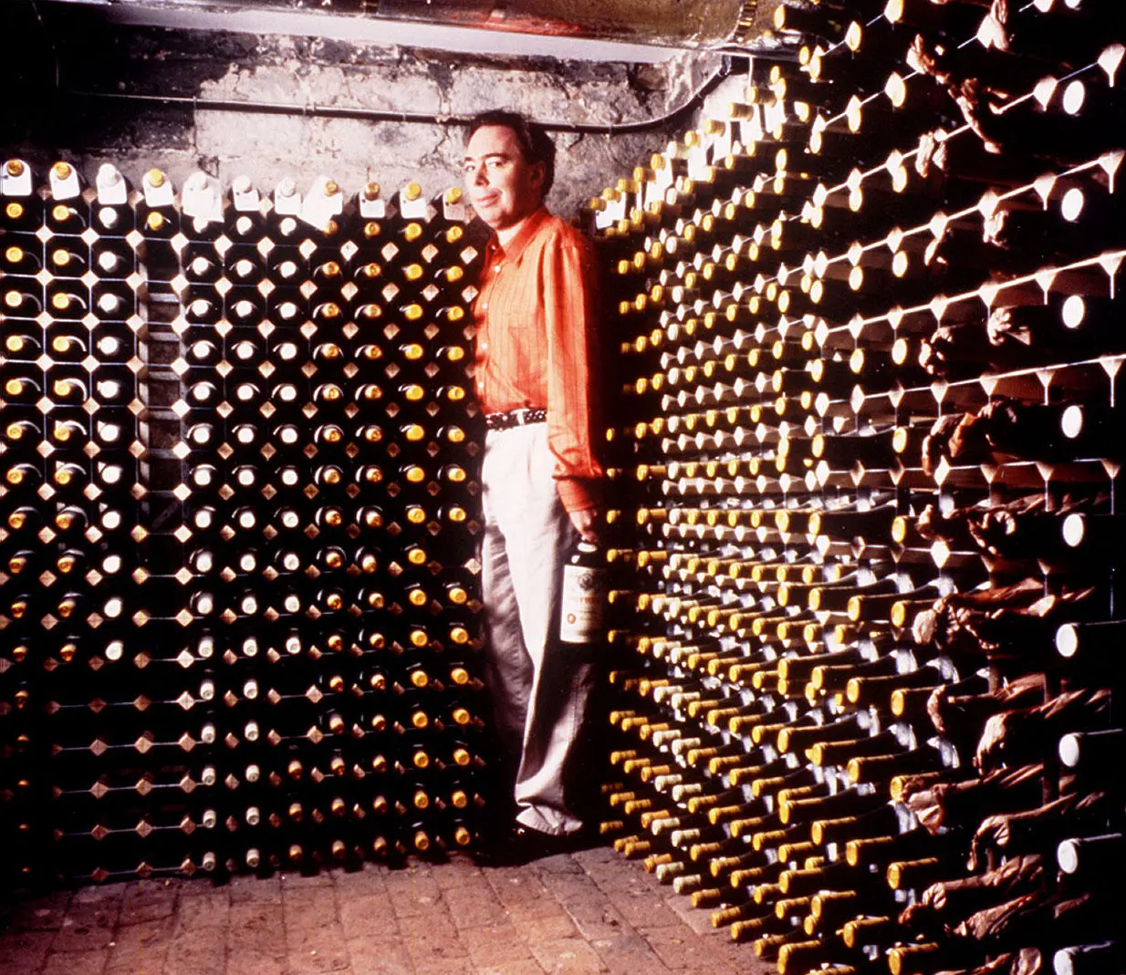Andrew Lloyd Webber in his wine cellar.