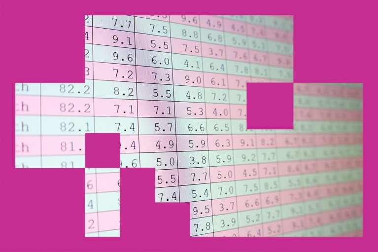 A colourful data spreadsheet table full of numbers.