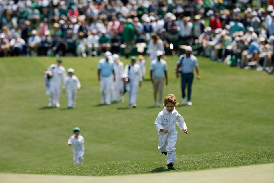 Golf - The Masters - Augusta National Golf Club, Augusta, Georgia, U.S. - April 8, 2026
Spain's Jon Rahm's son on the fairway of the 2nd hole during the par 3 contest REUTERS/Brian Snyder