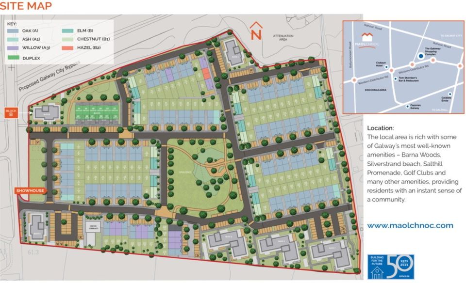 Maolchnoc development site layout reflecting homes and apartments.