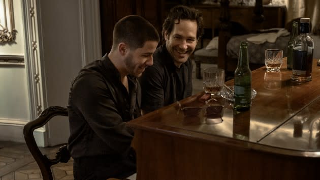 Nick Jonas as Danny and Paul Rudd as Rick in 'Power Ballad.' (David Cleary)