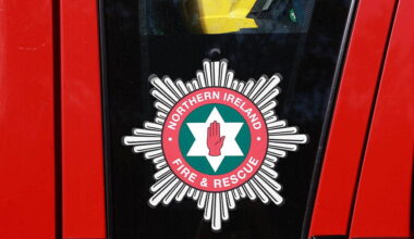 Dozens of firefighters tackle blaze at derelict building in Co Antrim