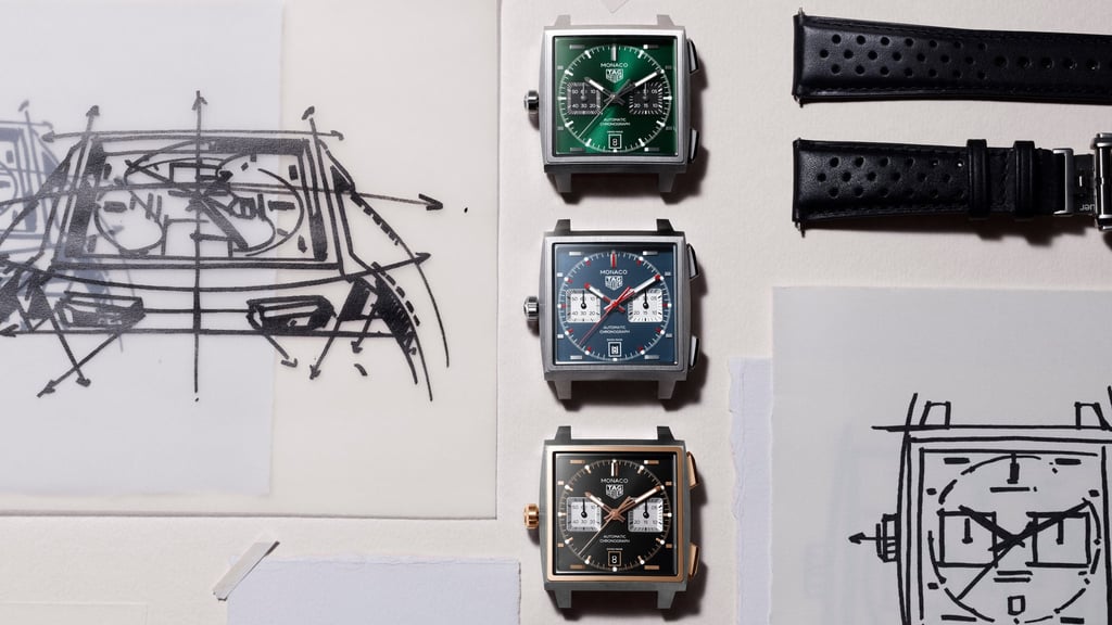 All three variants of the new Tag Heuer Monaco Chronograph. Photo: Handout