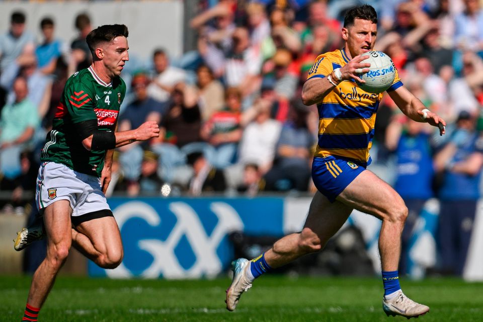 Roscommon's Diarmuid Murtagh races forward during the Connacht SFC semi-final against Mayo at Hastings Insurance MacHale Park in Castlebar. Photo: Paul Phelan/Sportsfile