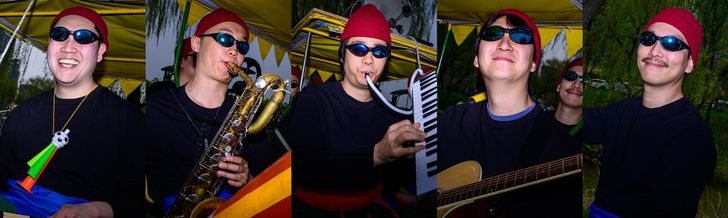 This combined photo shows members of Dongmi Bicycle Club. From left, drummer Lee Sung-min; leader and saxophonist Shin Choi-go-young-jin; melodica player and music director Won Chung-yeon; guitarist Shin Myoung-jun; and videographer Kim Yeon-soo. Korea Times photo by Choi Won-suk