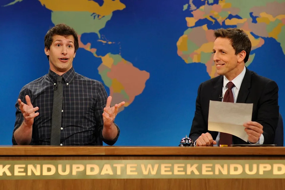Andy Samberg (left) and Seth Meyers on 'SNL'Credit: Dana Edelson/NBC/NBCU Photo Bank via Getty