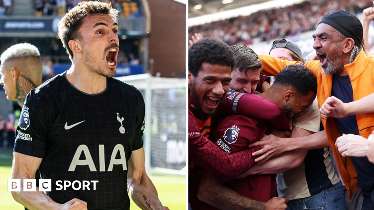 Split image of Tottenham and West Ham players celebrating their respective goals