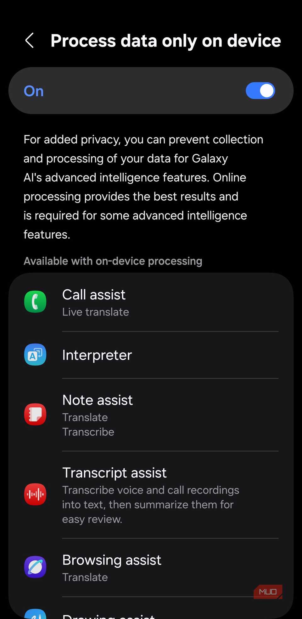 Enable on-device processing for Galaxy AI