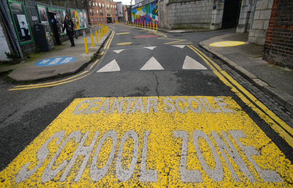 A 'school zone' sign on a street in Dublin. Photo: Getty