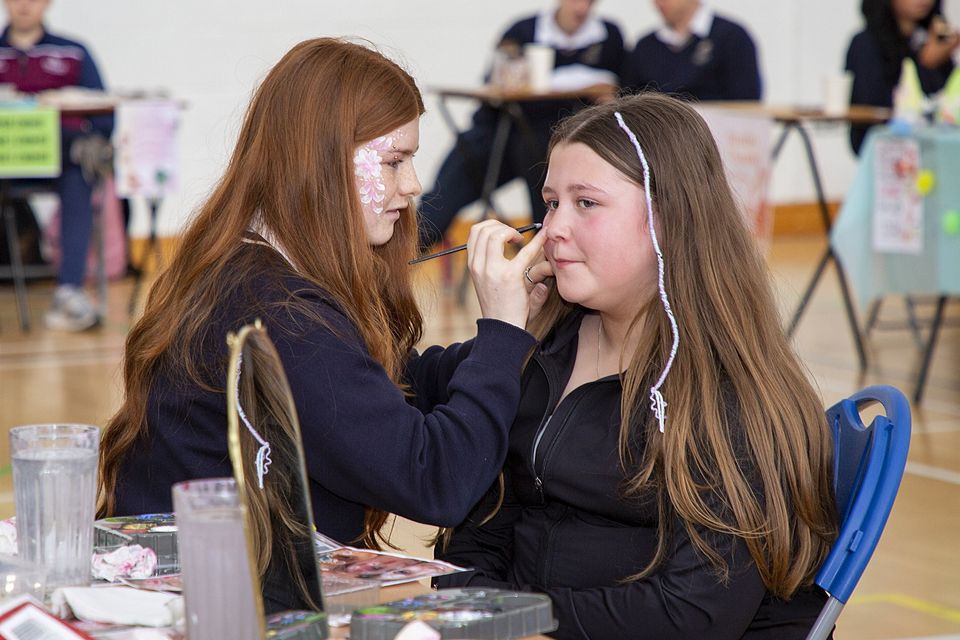 Eden Doyle-Weston and Ellie Walker at the Glenart College TY Easter fair in aid of Enable Ireland. Photo: Michael Kelly