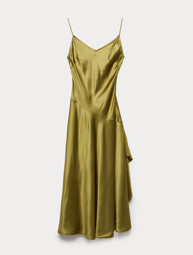Satin slip dress in olive green satin slip dress in olive green