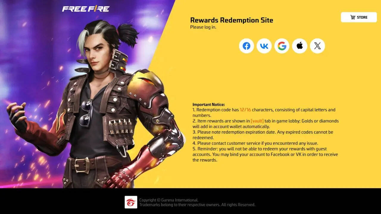 Source: Official Website Garena Free Fire MAX active codes