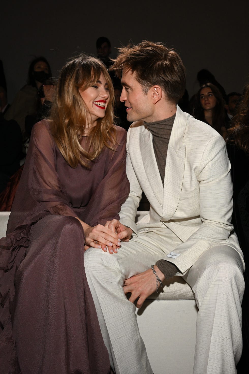 giza, egypt   december 03 suki waterhouse and robert pattinson attend the dior fall 2023 menswear show on december 03, 2022 in giza, egypt photo by stephane cardinale   corbiscorbis via getty images