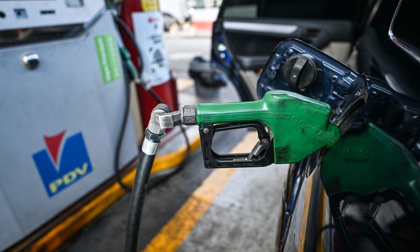 View of a fuel pump at a petrol station in Caracas taken on February 18, 2026.
