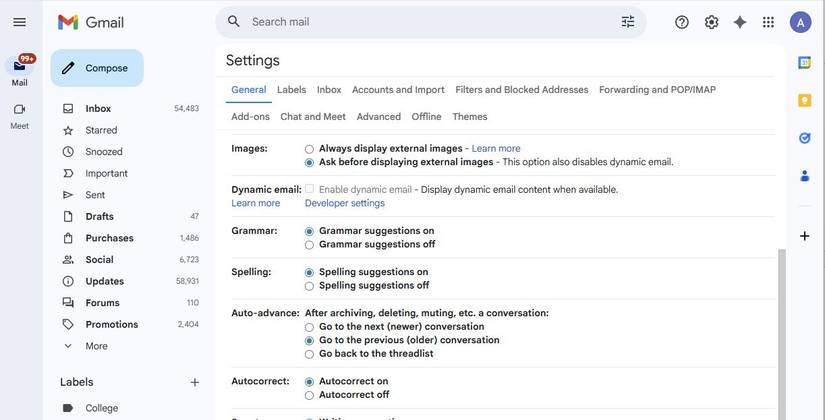 Screenshot showing the option 'Ask before displaying external images' in Gmail