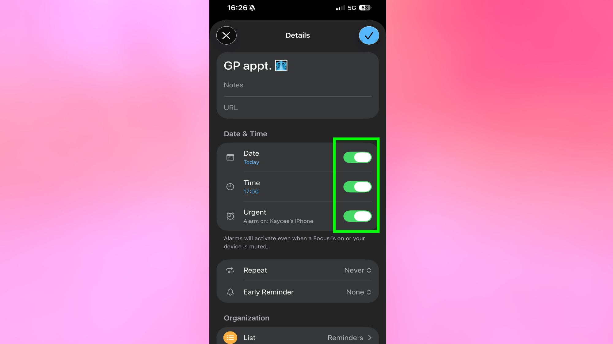 Urgent reminders on iPhone