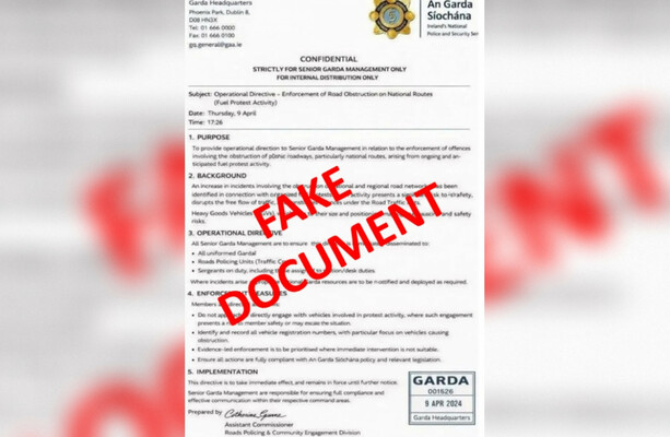 Gardaí aware of fake document shared on social media purporting to be 'operational directive'